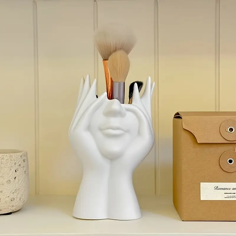 1pc makeup brush stand pen and brush stand white sculpture design used for dressing table display and cosmetic storage Product details 2