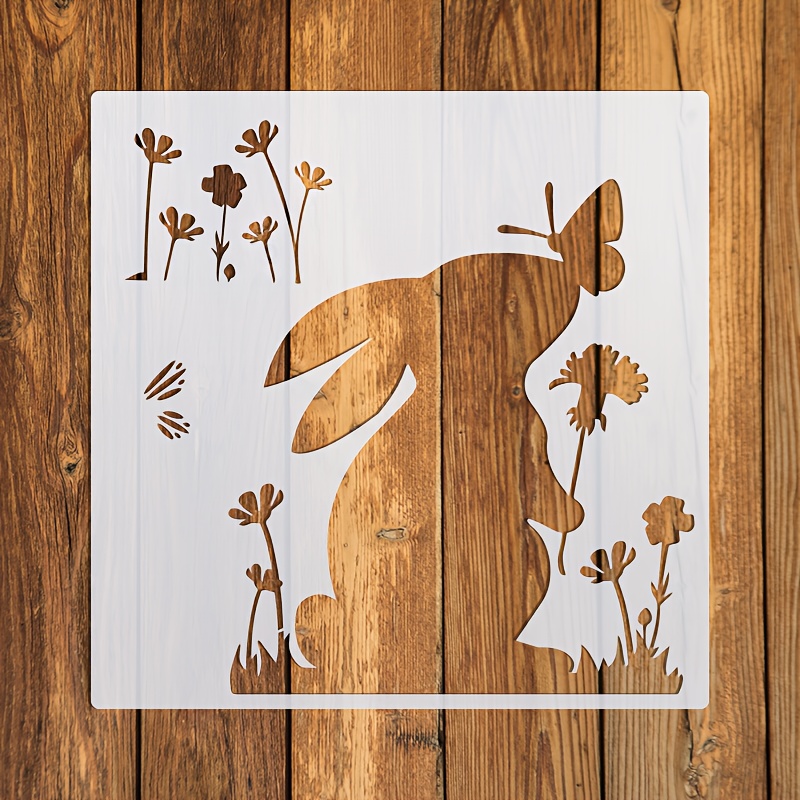 

1pc Easter Bunny & Flowers Stencil, 11.8" Spring Farmhouse Template For Diy Wall, Mat, Floor, Fabric, Clothing, Furniture, Canvas, Crafts, Polyethylene Terephthalate, Creamy White