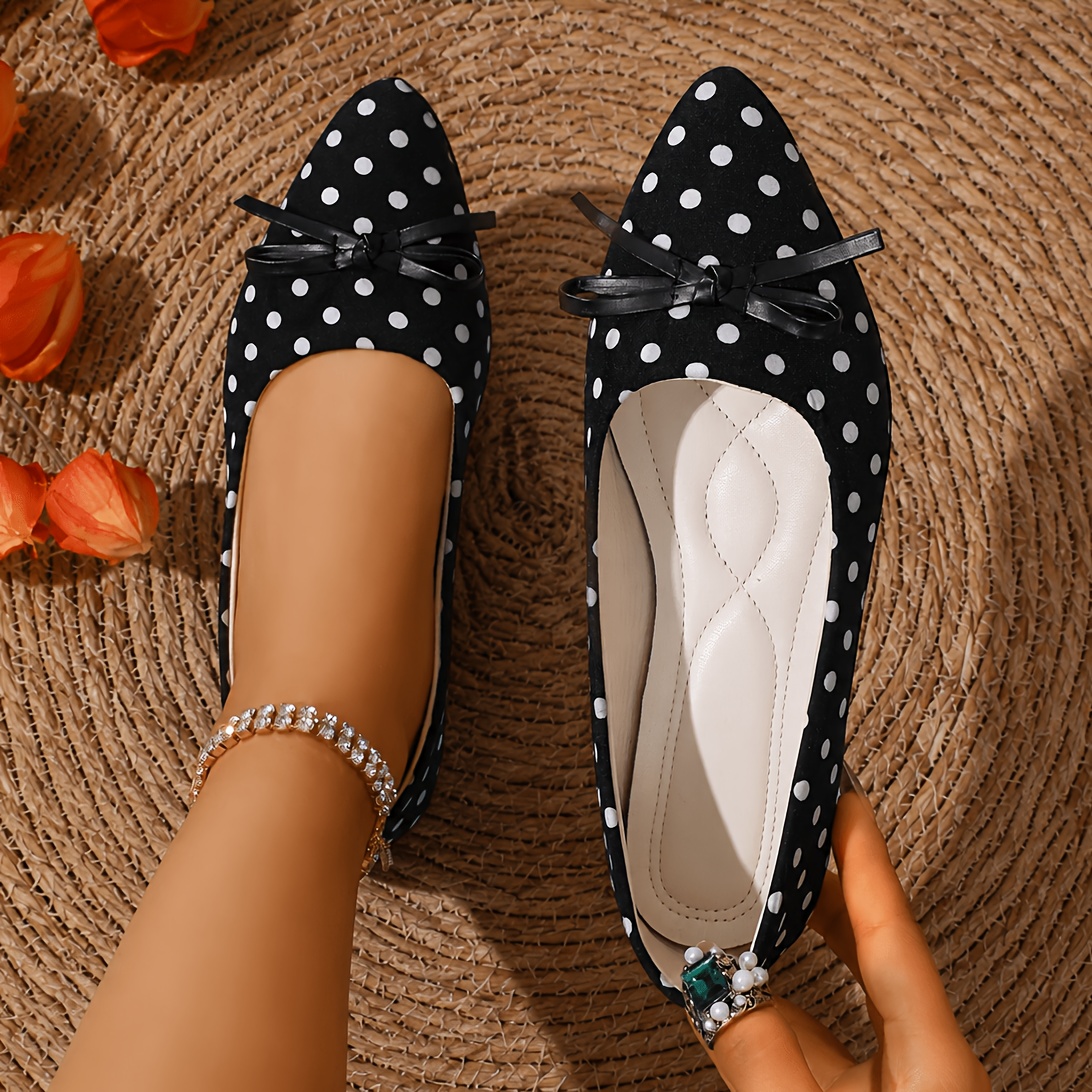 TEMU Women's Pointed-toe Polka-dot Bow Tie Shoes, Made Of Cloth Material, With Comfortable , New For Spring And Summer 2026. Suitable For Daily