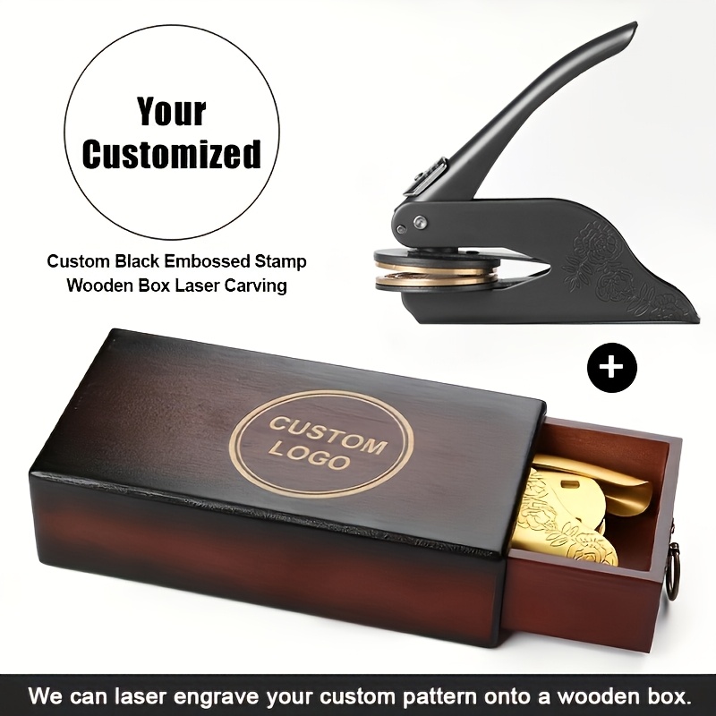 E-shop 1 Set Personalisiertes Prägesiegel-Set mit lasergraviertem Vintage-Holzkasten, für Bücher & Papierwaren, zur Individualisierung von Büchern,