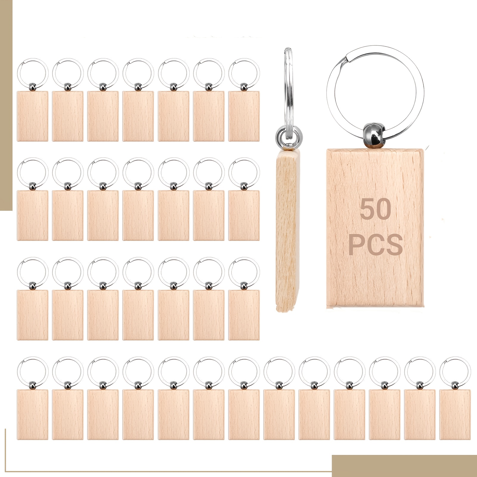TEMU 20/50pcs Porte-clés en bois vierge, Base de porte-clés rectangulaire en bois, Matériel , Vierge en bois à sculpter pour la fabrication
