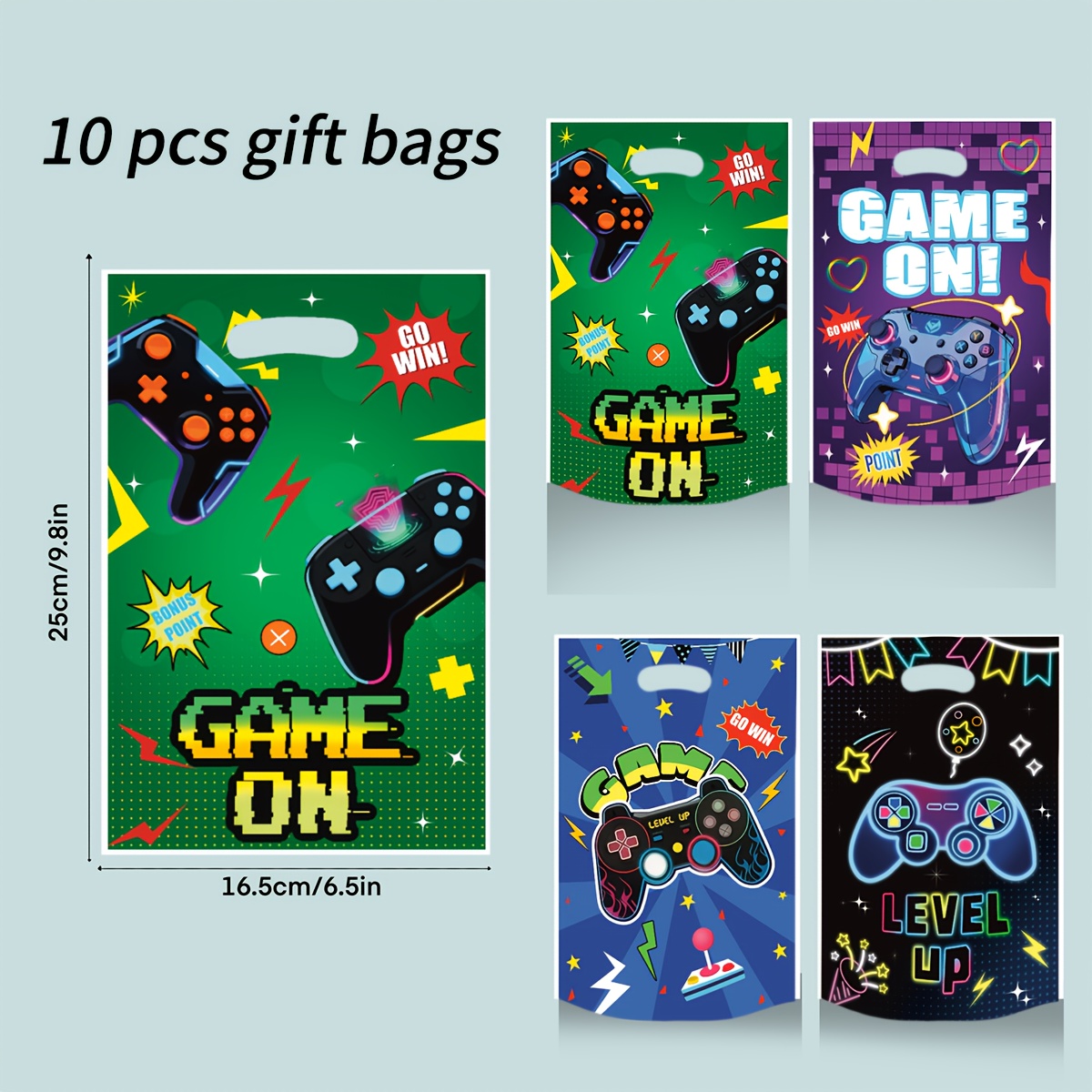 E-shop Geschenk für Sie/Ihn 10/25/50 Stück Pack Neon Gaming Tragetaschen – Ideal für Geburtstagsfeiern, Hochzeiten, Partys – Neon Controller Druck PP