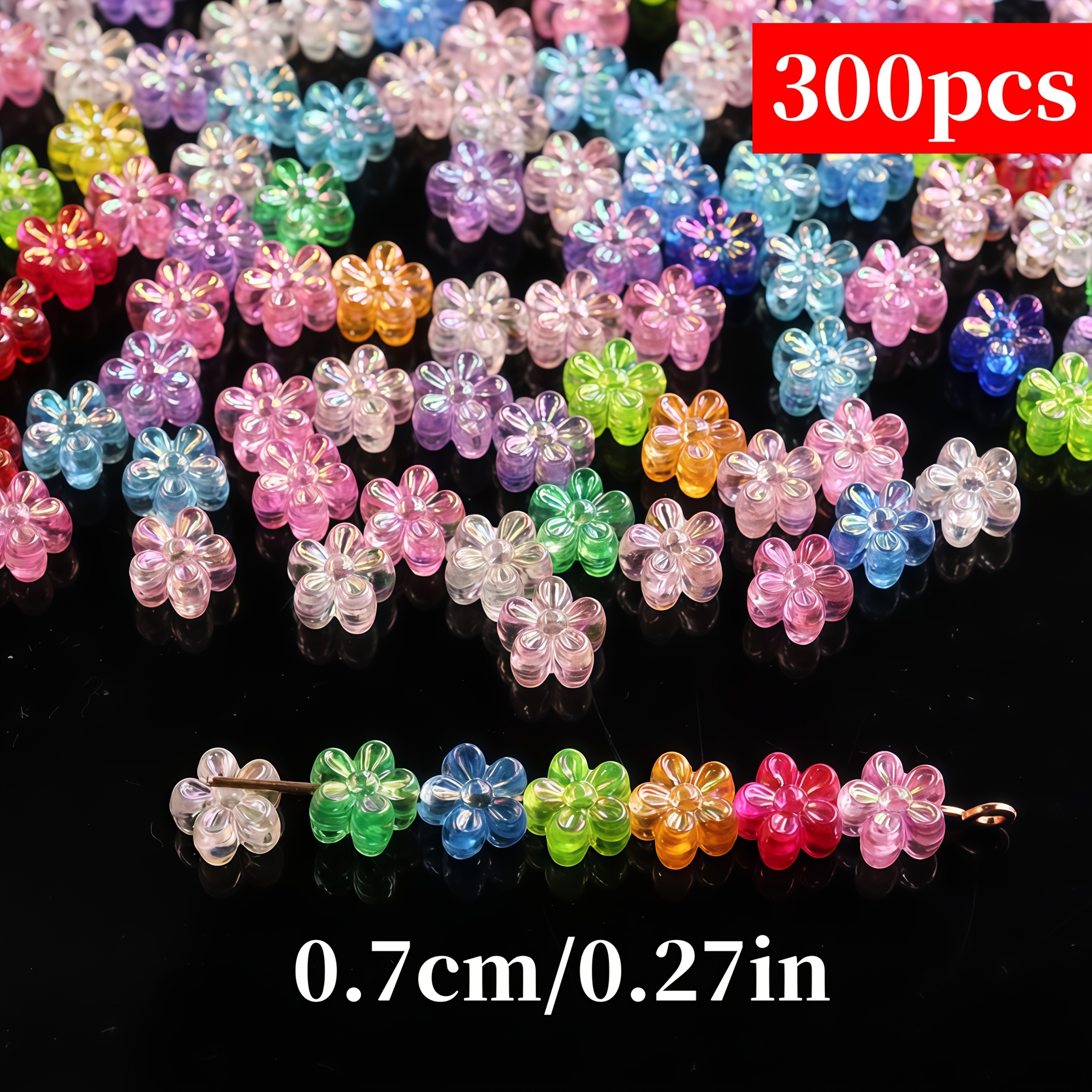 E-shop 300 Stück QYWCTZ 7 mm AB transparente Acrylperlen, geeignet für die DIY-Schmuckherstellung, schillernde AB- kleine Blütenperlen mit AB,
