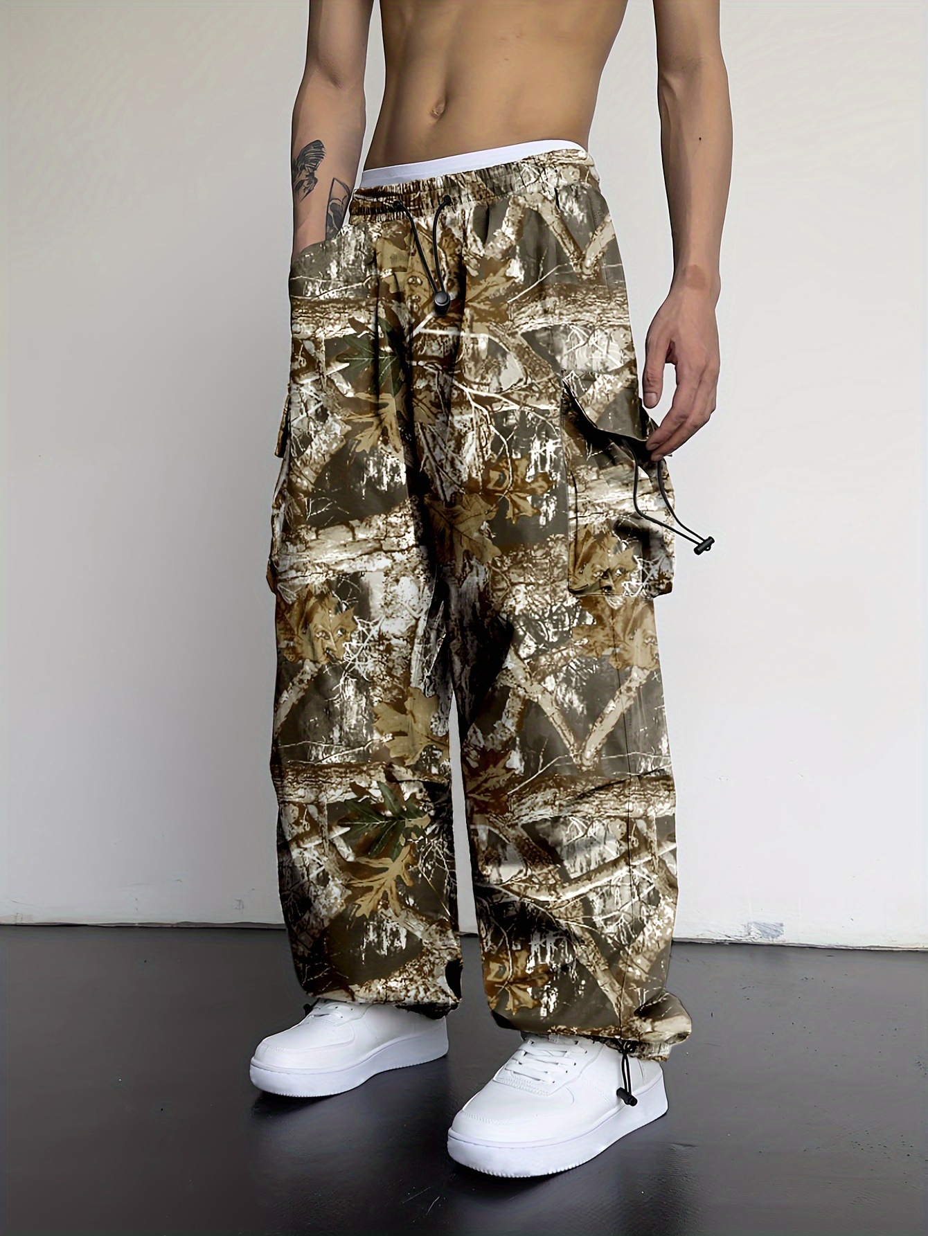 mens fashion y2k leaf camouflage print cargo pants featuring