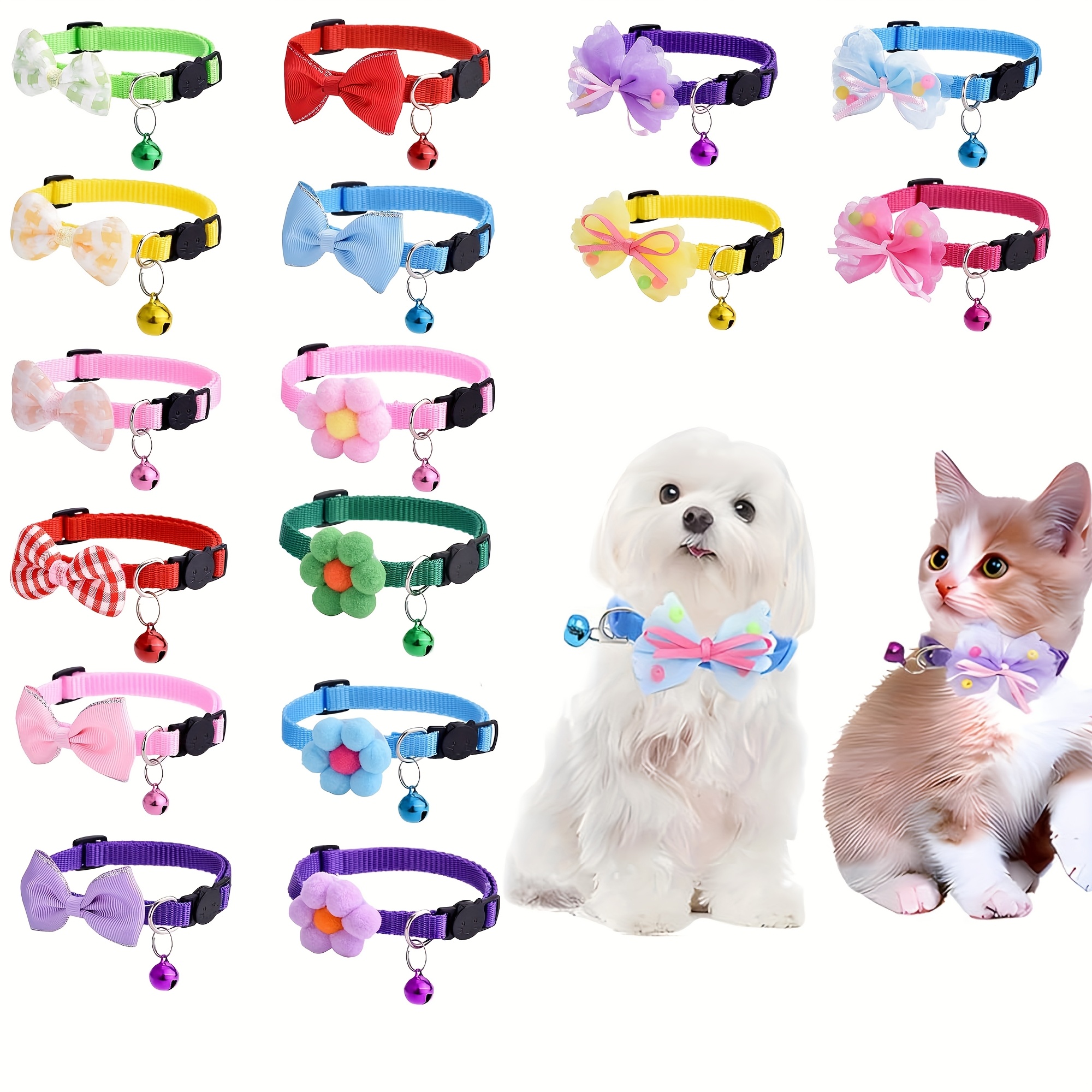 TEMU 16pcs Collars With Bells Cat Collars For Girls Separate Pet Collars For Girls Multi-colored Cat Collars With Bells For Boys With Pet Floral