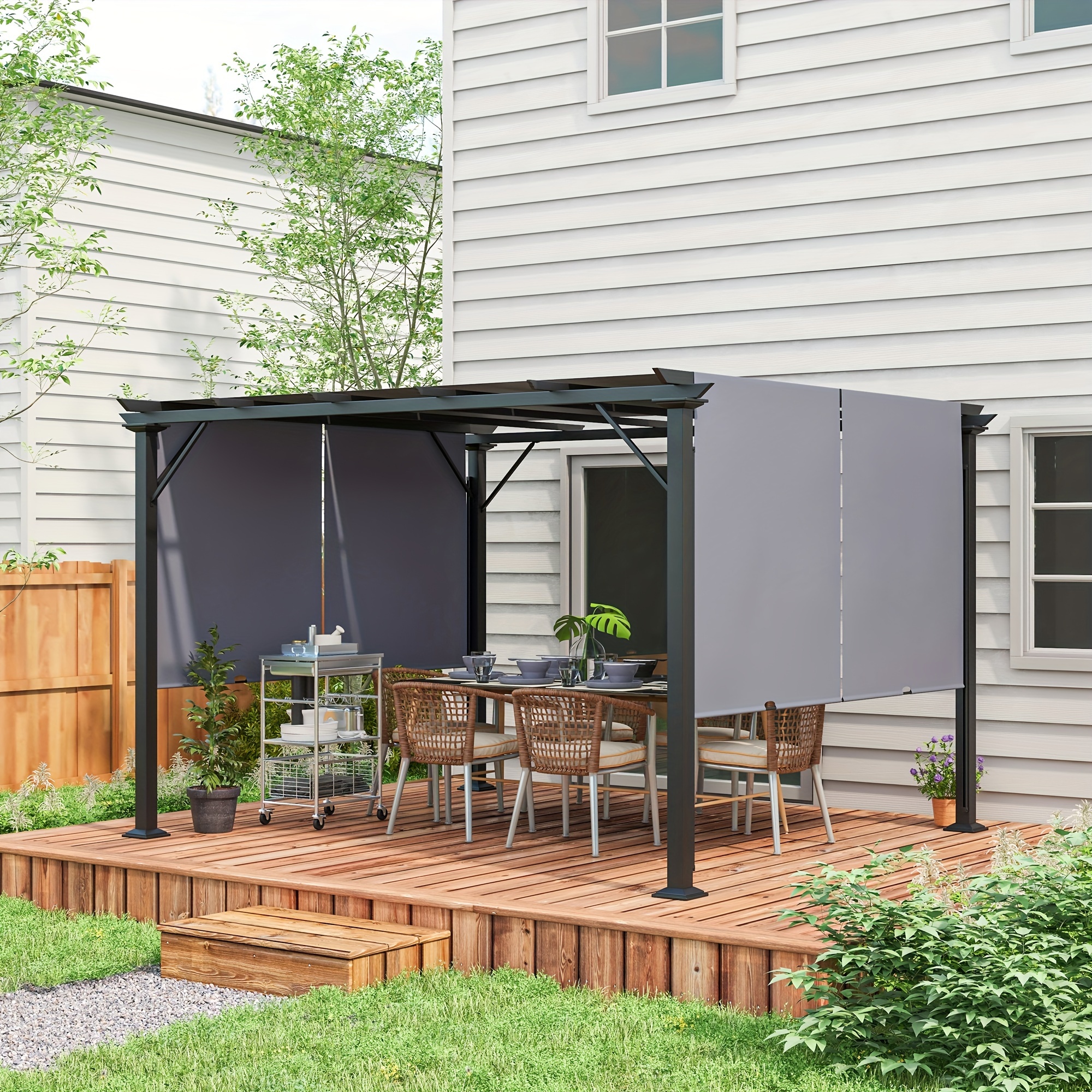 

Outsunny 12' X 10' Outdoor Retractable Pergola Canopy With Sun Shade Unique Design Canopy Patio Metal Shelter For Garden Porch Beach, Gray