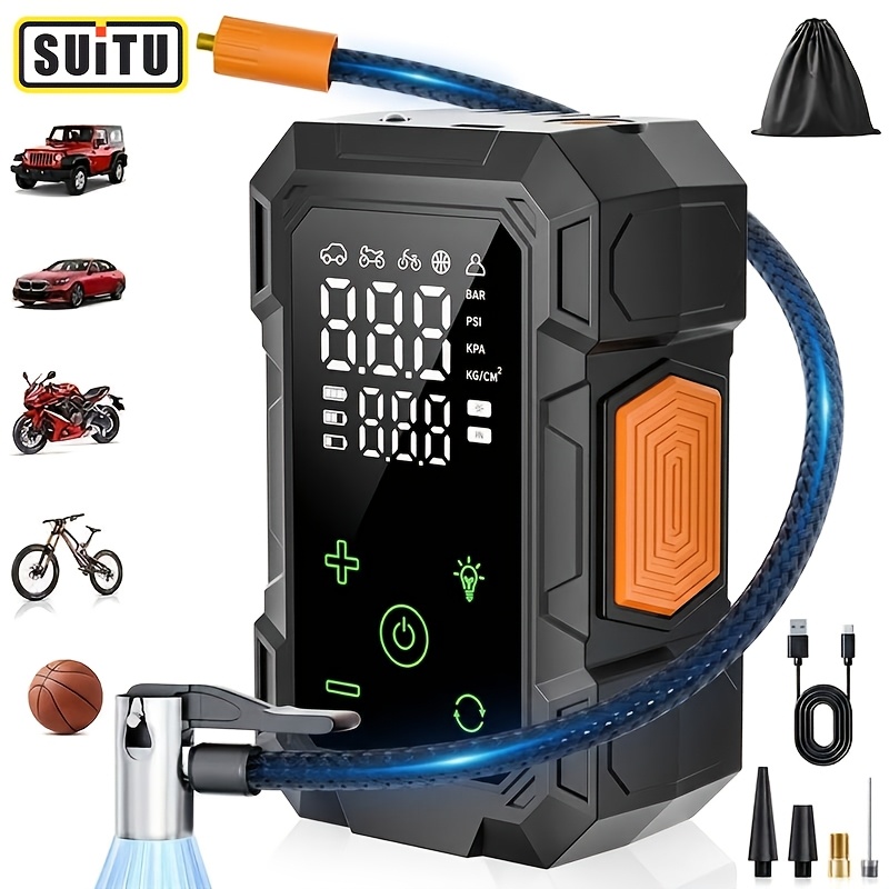 TEMU 150psi Cordless Digital Tire Inflator With Led Light, 3x Faster Smart Pump For Car, Bike, Motorcycle & Balls, Gift