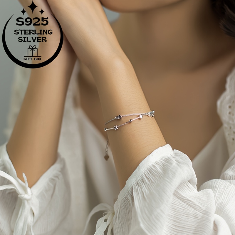 925 Sterling Silver Double Layer Star Charm Bracelet
