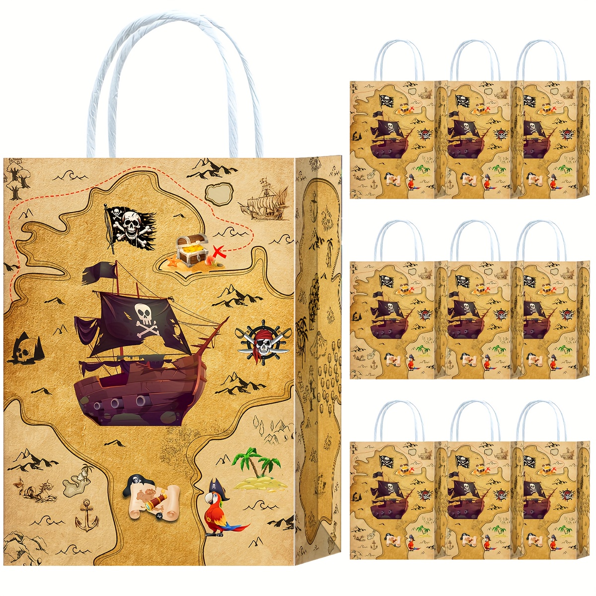 Image of Gift For Her/him 10 Party Bags, Pirate Gift Bags, Pirate Paper Bags With Handles, Birthday Gift Bags, Pirate Party Bags, Colorful Gift Bags