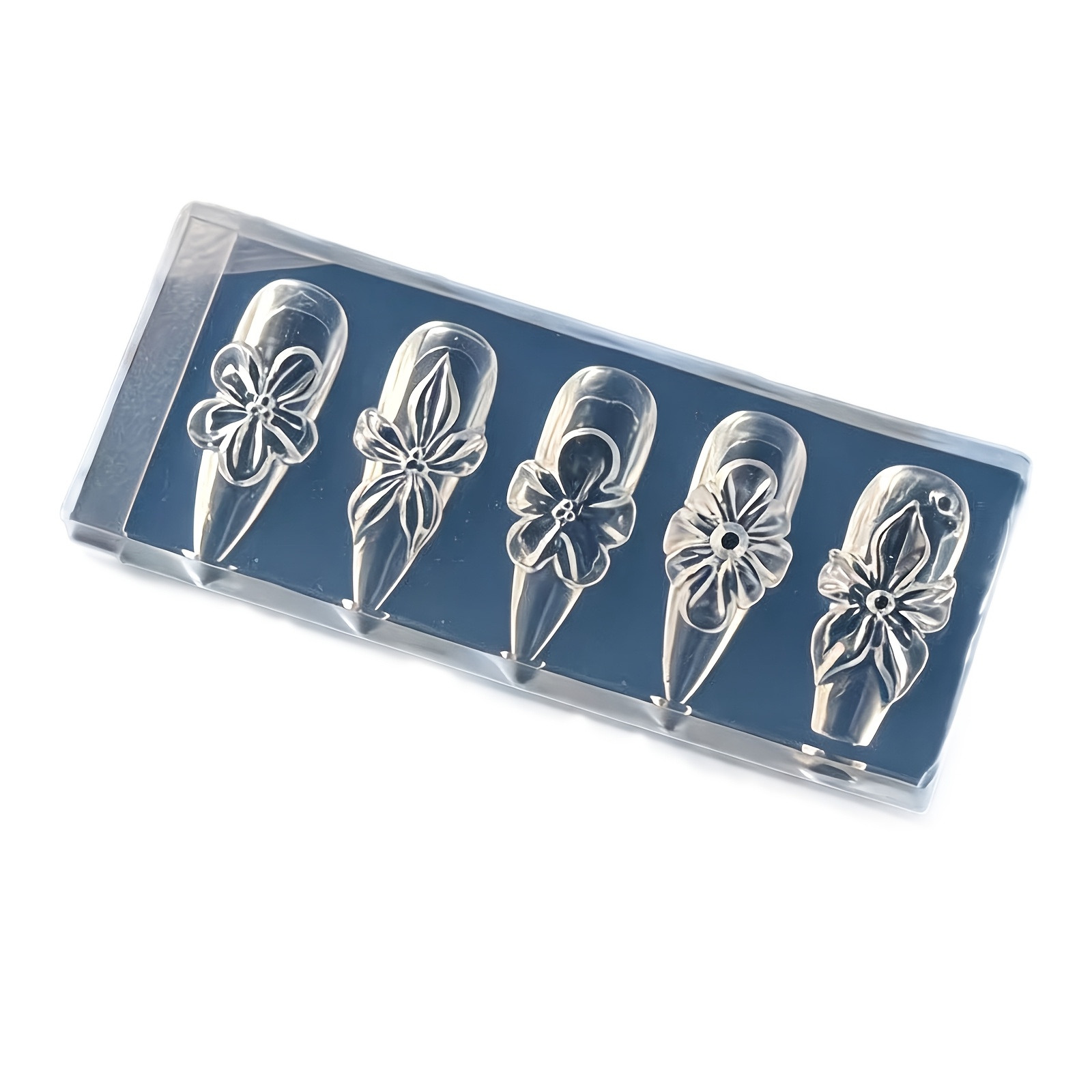 TEMU Molde de silicona para uñas con diseño de flor de iris retro francés, tallado 3D estereoscópico, molde de silicona para joyería de flores para