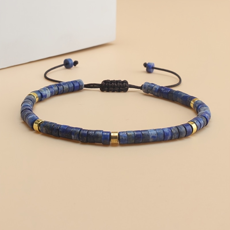 E-shop 1 Stück Bohemian-Stil Natürlicher Armband, 2*4 Natürliche Steinperlen Armband, Handgefertigtes Verstellbares Geflochtenes Design, Meditation