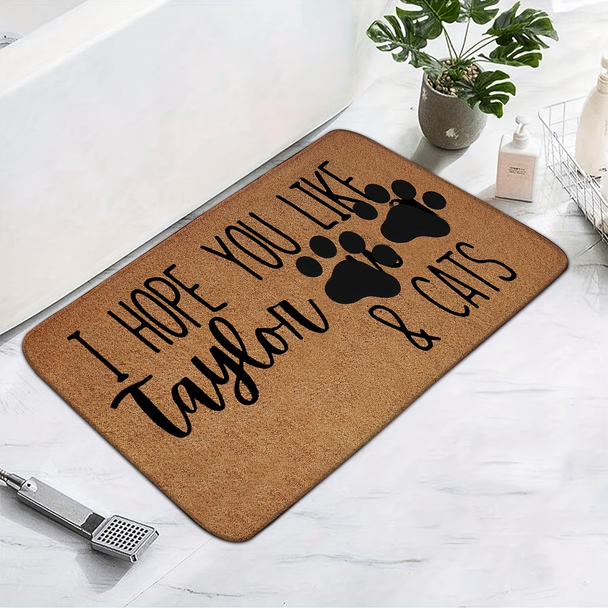 

I Hope " Fun Cartoon Indoor Door Mat - Vintage Style, Non-slip, Quick Absorbent, Dustproof Entrance Rug For Bathroom & Home Decor, Machine Washable Polyester