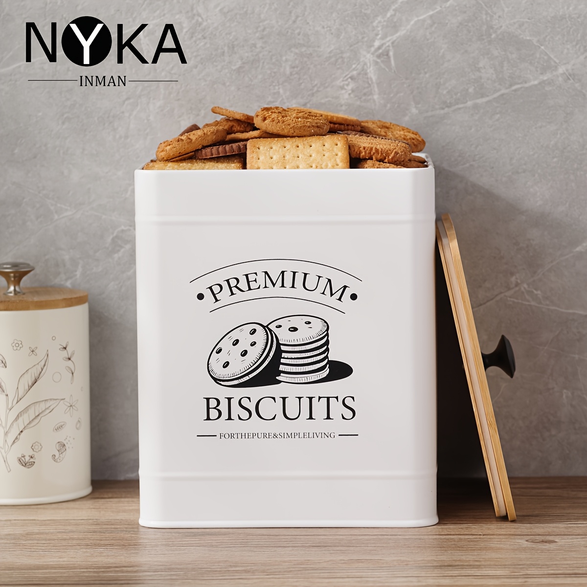     premium biscuit storage jar with bamboo lid handle durable metal food dispenser kitchen organizer for christmas easter thanksgiving christmas   no electricity needed biscuit storage holiday kitchenware elegant kitchenware secure sealing ring 0