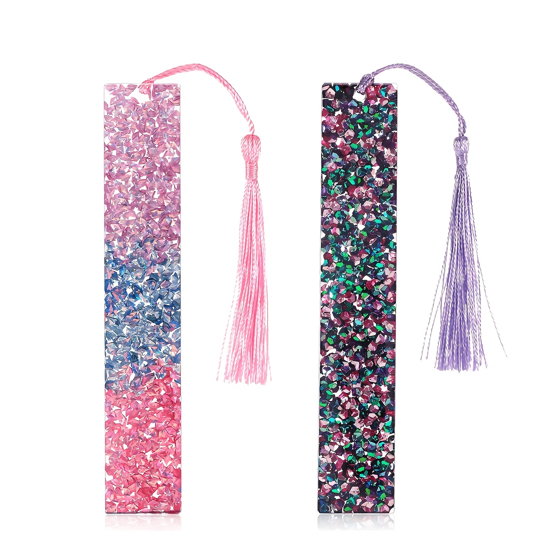 TEMU 2d Flat, 2pcs Set, Acrylic Bookmarks, Tassel Purple Pink Glitter, Ideal Gift For Students, Teachers, And Book Lovers
