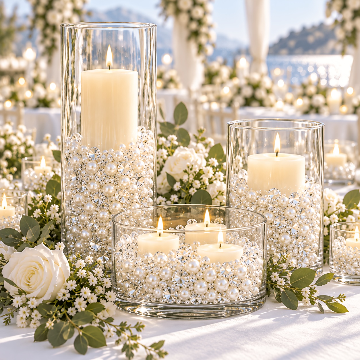 TEMU Confezione da 1320 pezzi di perline finte con diamanti e perle - Adatte per riempimento vasi, spargitura tavolo matrimonio, accessori da sposa,
