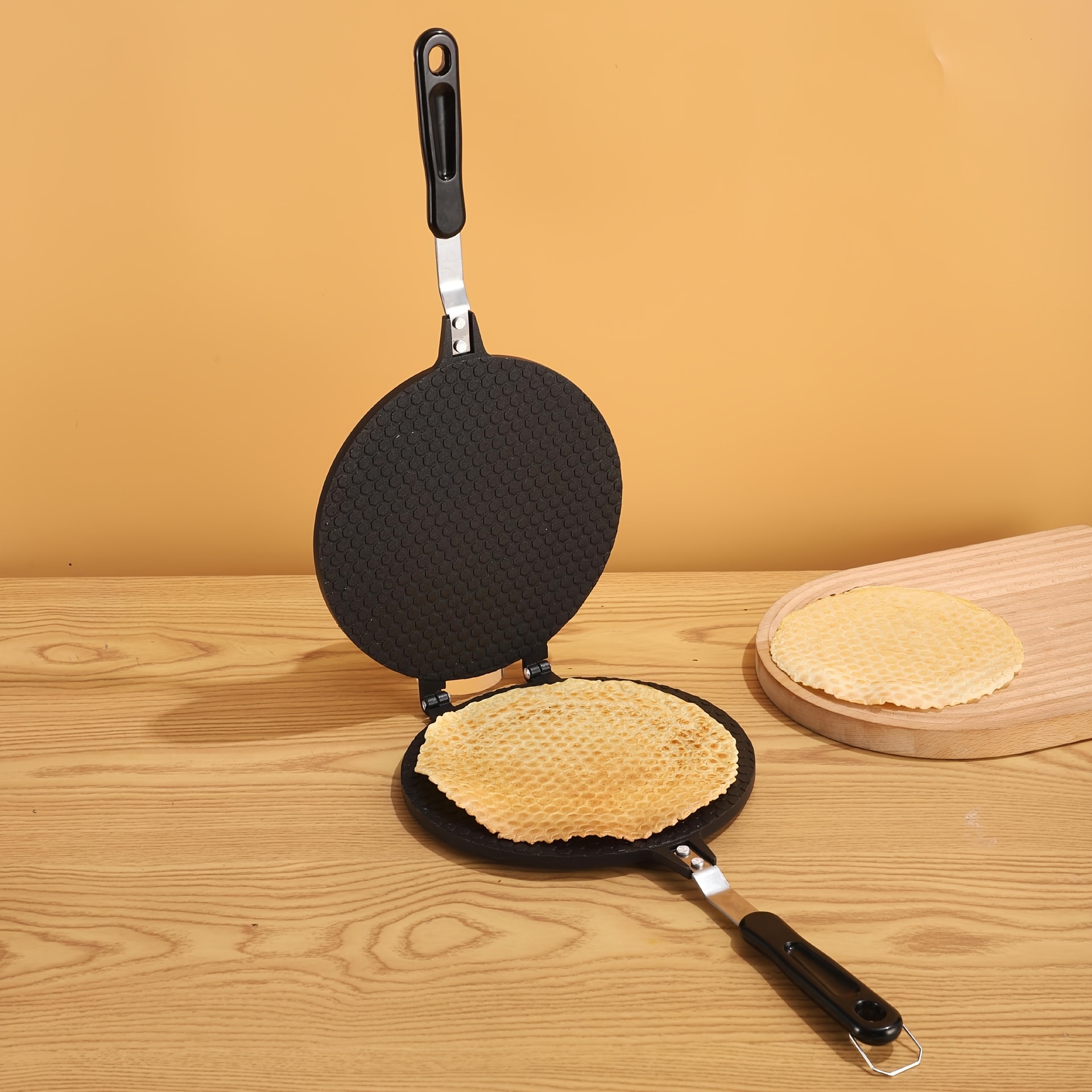 Iron Maker, Ice Cream Cone Machine, Commercial Egg Roll Pan For Gas Stoves Home With Anti-scald Handle Hook