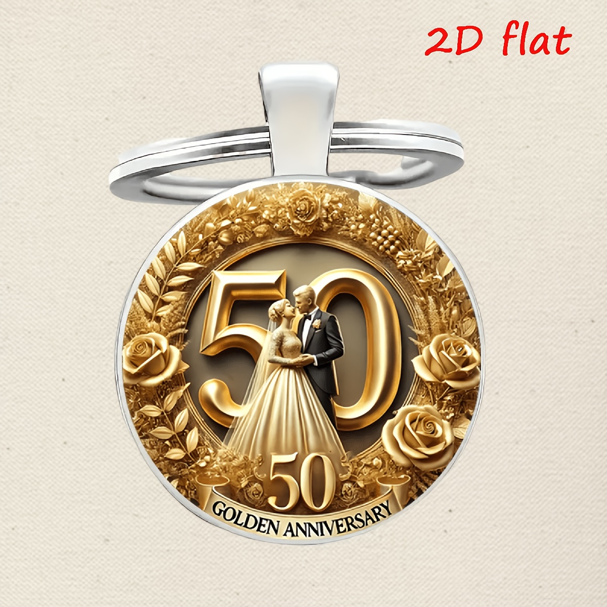 TEMU Llavero de 1 pieza con de dorada del para 50º de oro, llavero romántico, regalo de aniversario para tu pareja, regalo de aniversario para tus