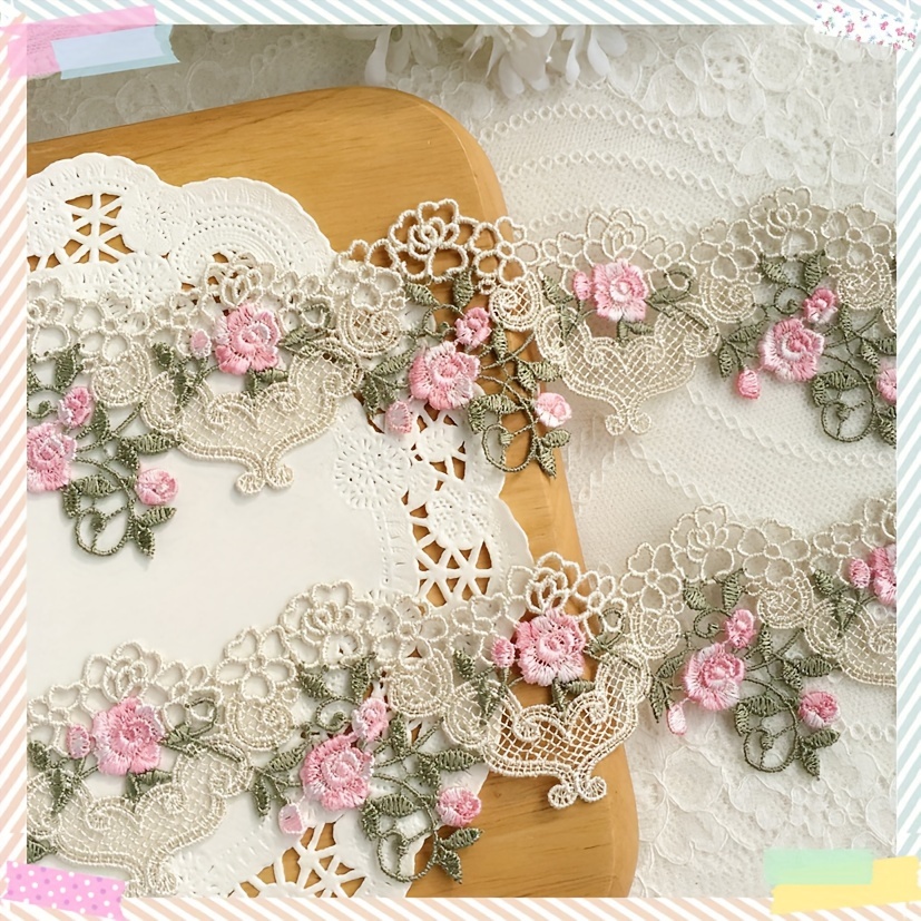 

1 Yard Floral Embroidered Lace Trim Polyester Sewing Craft Applique For Diy Apparel, Home Textile, And Fashion Accessories Decoration -