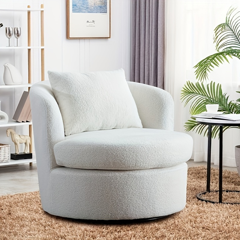 

33"wide Swivel Barrel Accent Chair With Lamb Wool Fabric And Plump Pillow, White