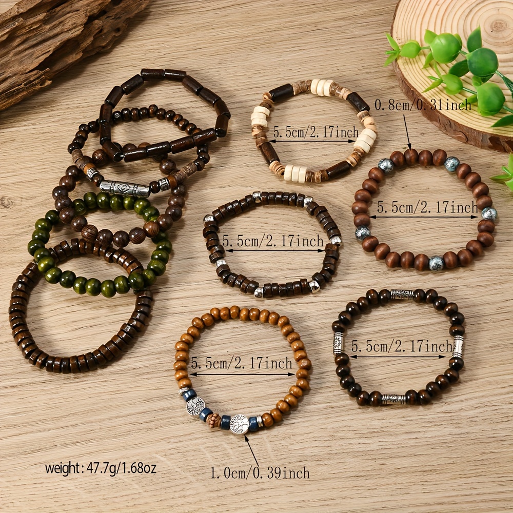 10pcs mens and womens bohemian style fashion wooden beaded bracelet couple bracelet combination hand string gift details 3