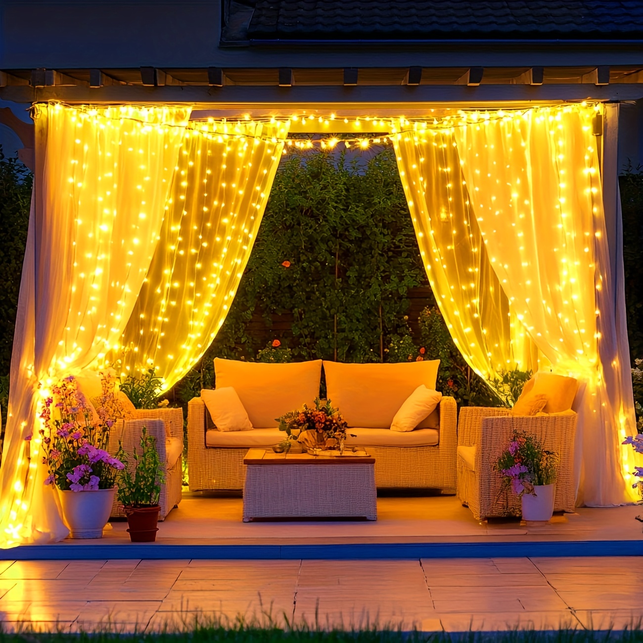 TEMU Güneş Perde Işığı - 8 Mod Ayarlanabilir Peri Işık Dizisi, Enerji Tasarrufu, Dayanıklı, - Bahçe, Gazebo, Parti, Festival, Düğün Dekorasyonu
