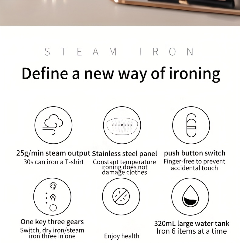 US Plug-in 3-Speed Garment Steamer with Large Water Tank, Gentle Heat & Multiple Ironing Modes - Lightweight Ergonomic Design for Quick Wrinkle Removal, Home & Professional Use, Clothes Ironing, Sleek Iron, Durable Construction 9 US Plug-in 3-Speed Garment Steamer with Large Water Tank, Gentle Heat & Multiple Ironing Modes - Lightweight Ergonomic Design for Quick Wrinkle Removal, Home & Professional Use, Clothes Ironing, Sleek Iron, Durable Construction