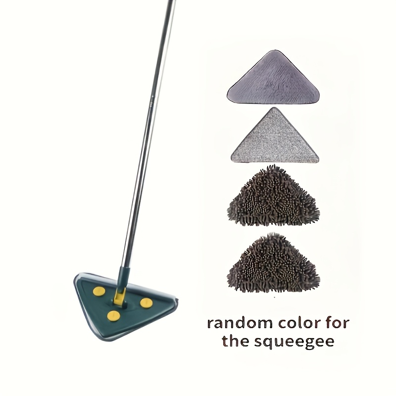 Image of Large Size Hand-.5m Triangular Dust Mop Multifunctional Car Ceiling Glass Wall Surface Dry Wet Dual-use Cleaning Mop With 4pcs Cloth (2pcs Fiber Cloth 2pcs Chenille), Random Color Of The Squeegee