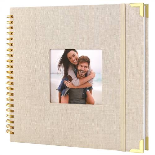 scrap book album 80 pages 8 x 8 inch hardcover linen cover memory book photo album for wedding anniversary family projects beige