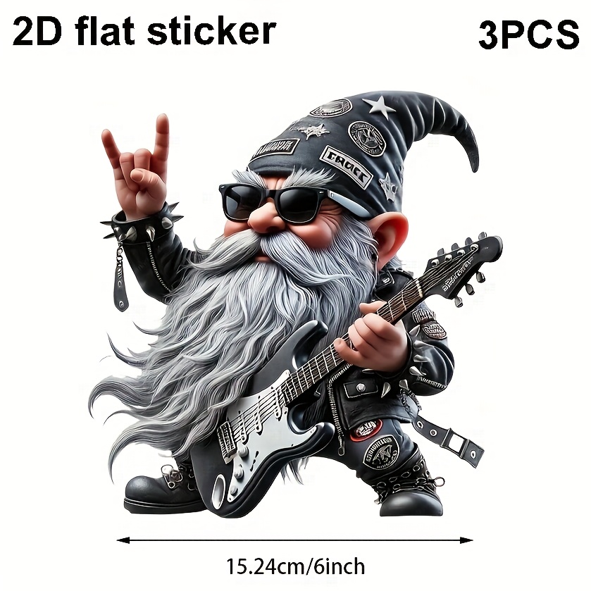 Image of 3pcs 2d Flat Stickers Rock Gnome Vinyl Stickers For Suvs, Trucks, Pickups, Skateboards, Windows, Smooth Surfaces, Laptops, Water Bottles, Luggage, Tables, Glass, Stationery Decoration, Car Stickers