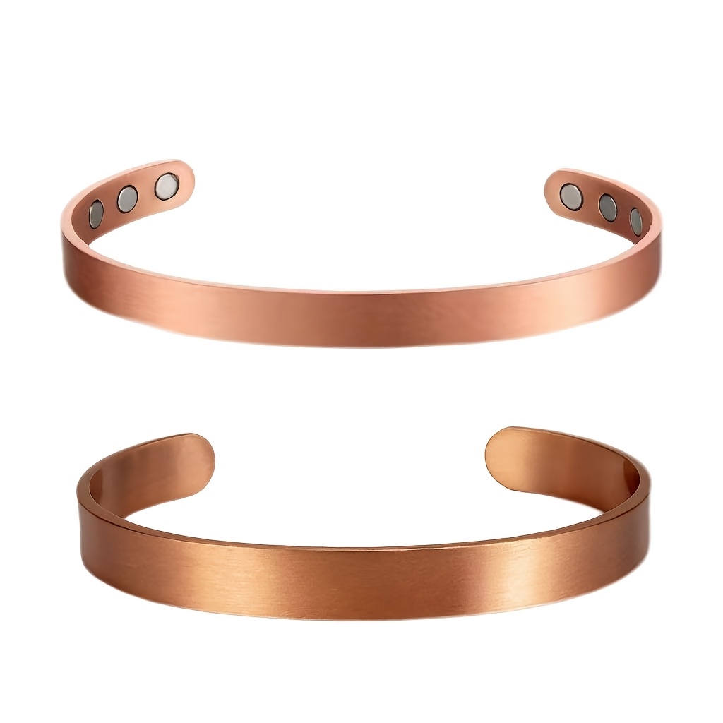 TEMU 2pcs Smooth Plain Copper Bangle Set, Adjustable Open Bangle, Minimalist Style Solid Copper Bracelet, Unisex, Stackable Everyday Jewelry, Classic