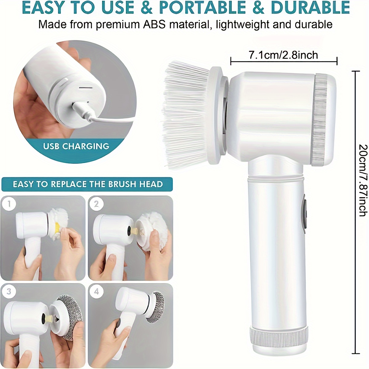 thumbnail image 2 of 1 Set, Electric Spin Scrubber With 5 Replaceable Brush Head Set, 60-120 2 of 11
