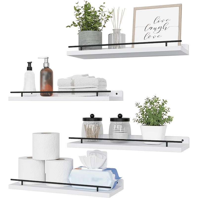 4pcs Set Of Floating Shelf With Metal Wall Decoration Rack, Rustic Farmhouse Wall-mounted Storage Rack Suitable For Bedroom, Bathroom, Kitchen, Living Room, Plants, Photo Frames, Art