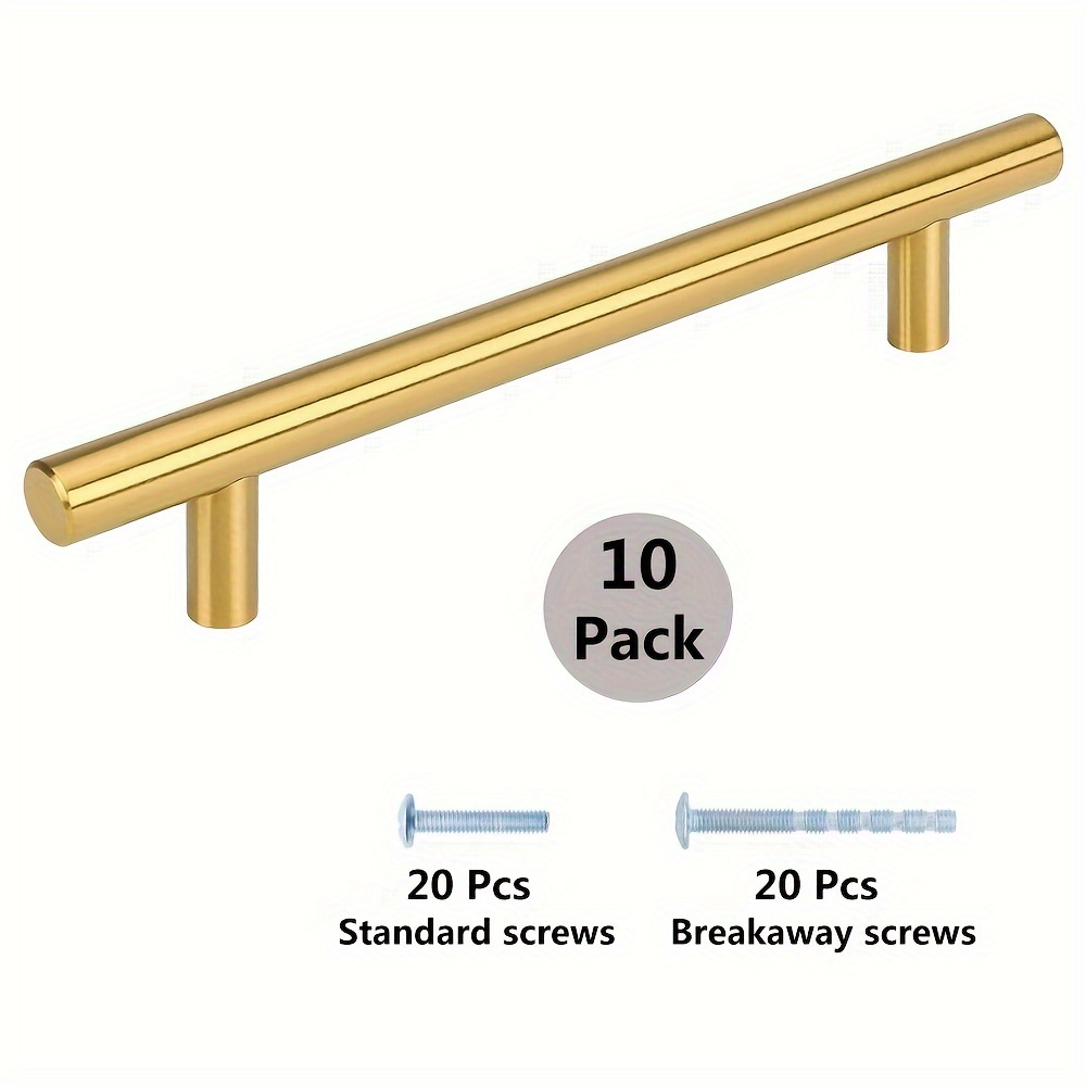 Image of 2/5/10pcs Golden Cabinet Pulls Kitchen Cabinet Handles, Stainless Steel Drawer Pulls, Brushed Golden Cabinet Handles Vanity Cabinet Furniture Handles Hardware