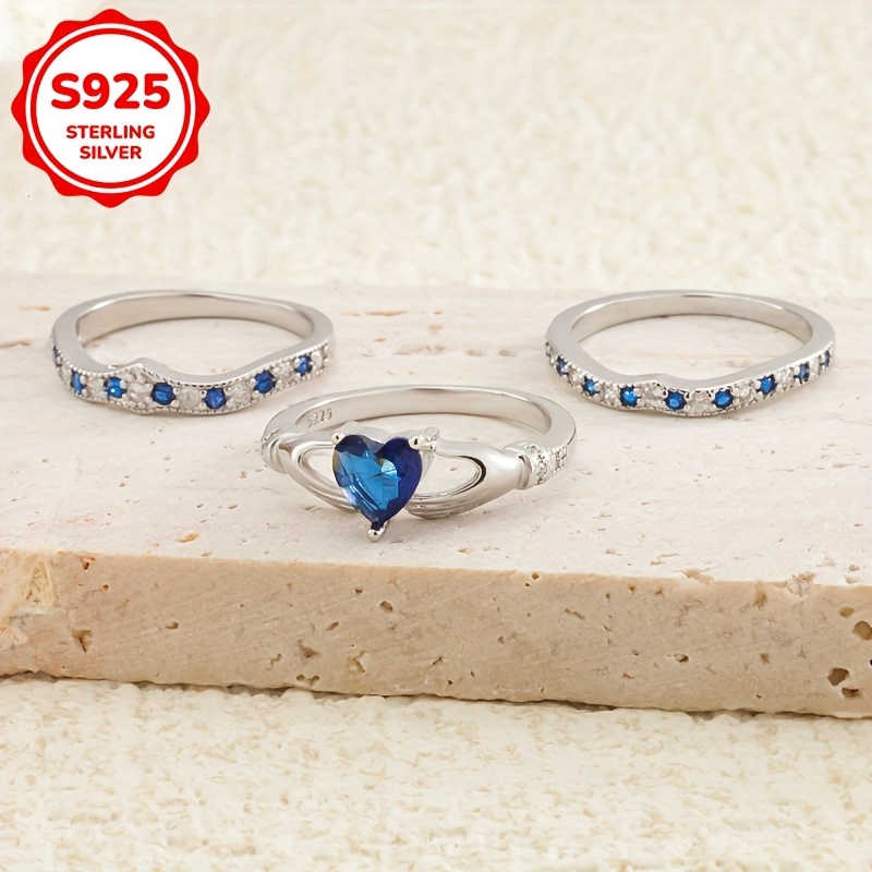 Elegant 925 Silver Heart Stacking Ring with Zirconia, 5.2G
