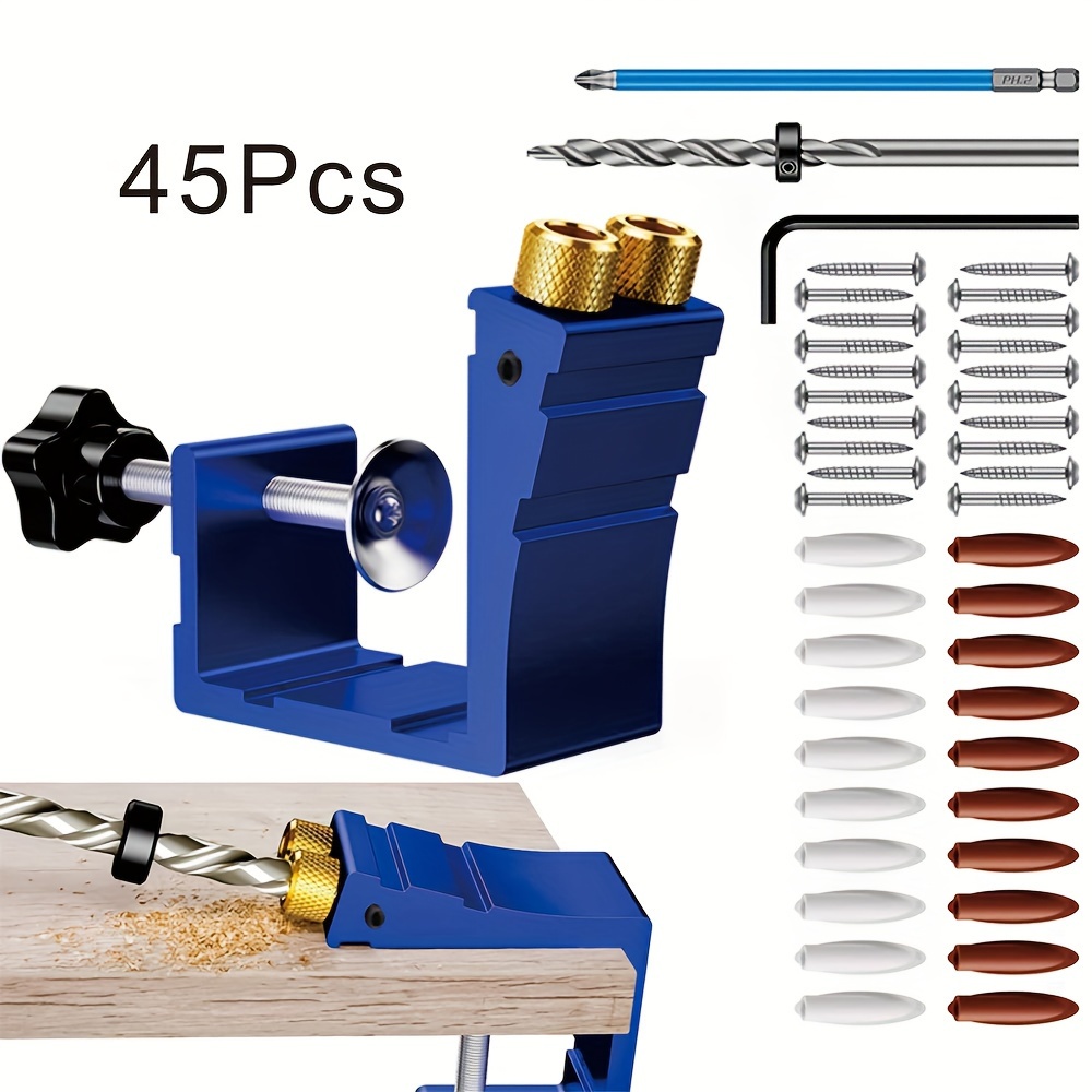 

45-piece Pocket Hole Jig Set – Metal Woodworking Angle Drill Guide Dowel Kit – Carpenter's Screw Joint Locator Tool – Manual Power-free Operation