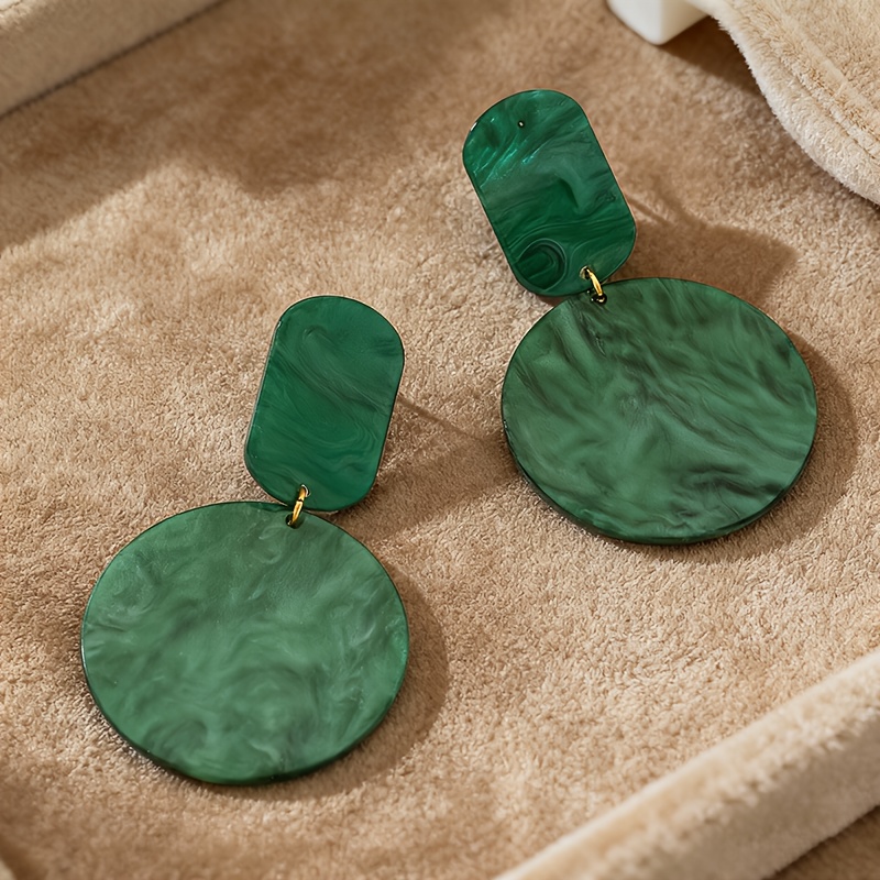 Modern Geometric Deep Green & Light Green Resin Earrings