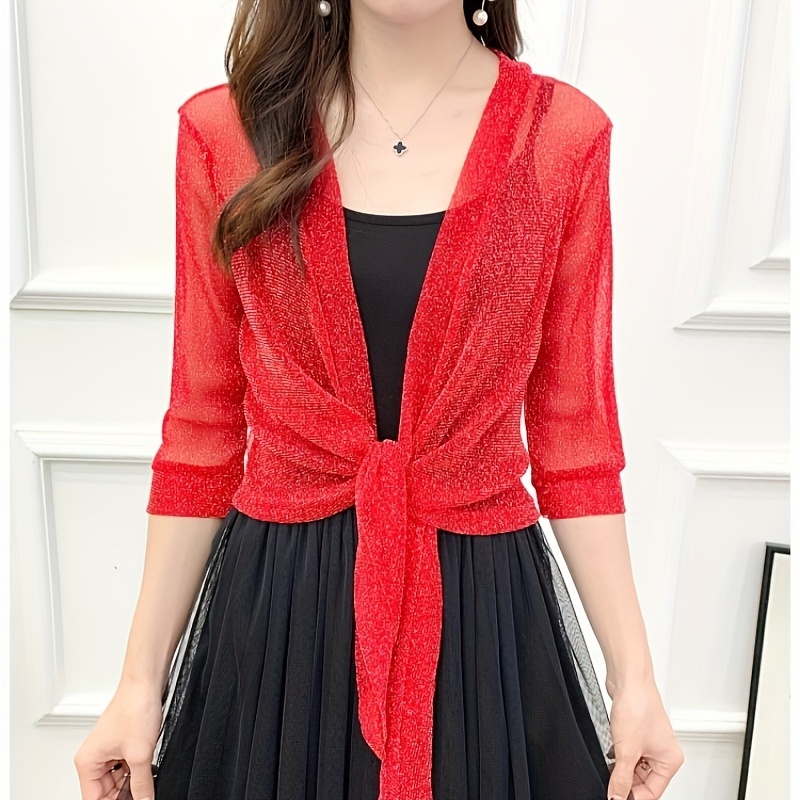 Cardigan con coprispalle in chiffon a maniche corte aperto sul davanti Cappotto con scialle coprispalle alla moda Verde milare Nero Donna corto Bolero trasparente Top 2025  200000345