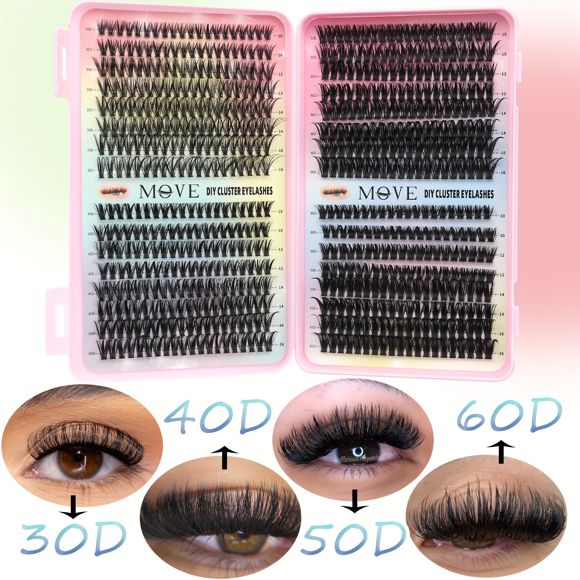 

Move Diy Cluster False Eyelashes Set - Large Capacity Mixed Lengths (10mm-16mm), D Volume Fluffy Lashes, Reusable Individual Lash Tray, Beginner Friendly, 0.05mm Thickness, Multi-