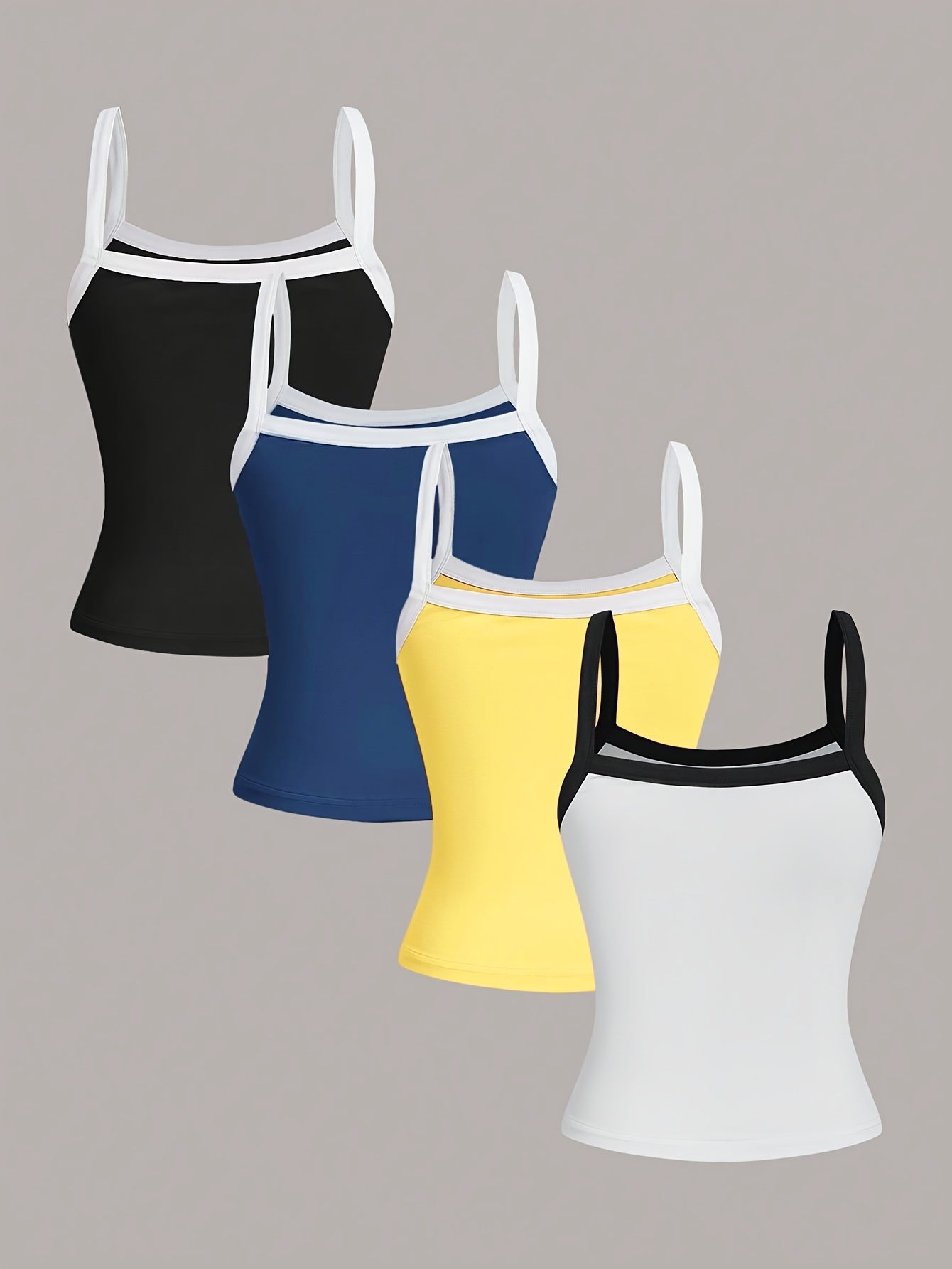 4pcs Girls' Simple Color Block Camisole Set
