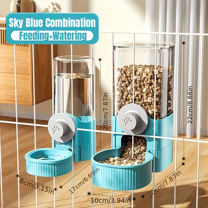 TEMU 2pcs Automatic Hanging Gravity Pet Food Feeder And Water Dispenser Set With Container Bowl For Cage, Without Battery