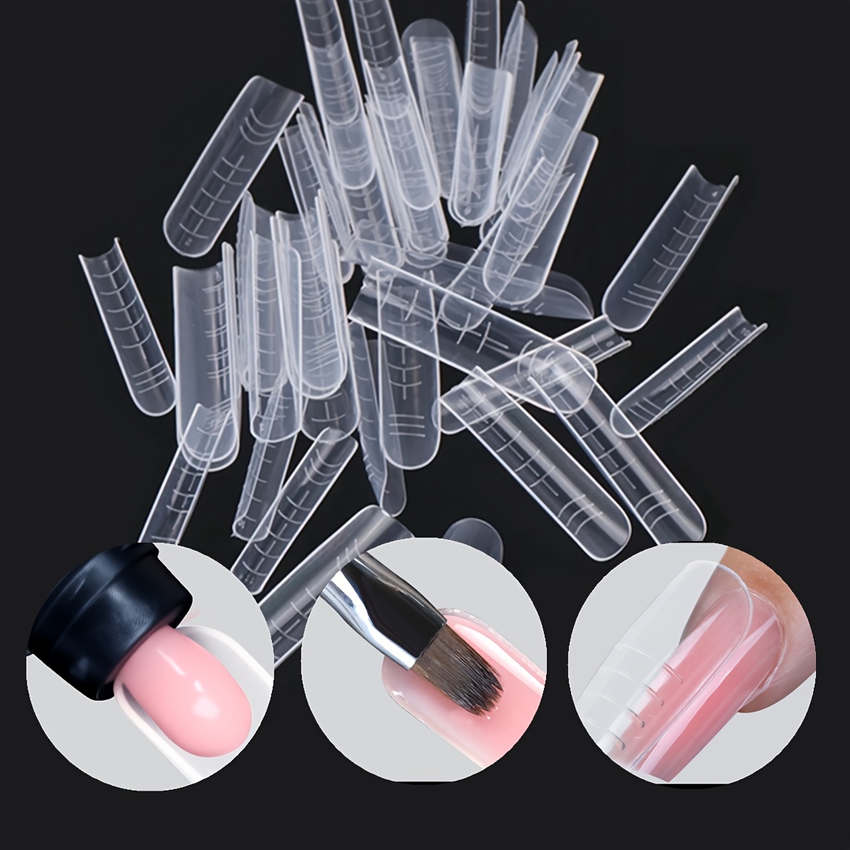 TEMU 48pcs Formas Duales Tips Uñas Largas Cuadradas de Gel, para Uñas Postizas de Cobertura Total de Gel de Construcción Rápida, Formas de Extensión