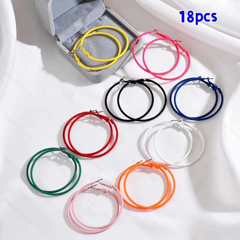 TEMU Random 18pcs Dopamine Beach Vacation, Back-to-school Macaron Colored Earrings, Sweet Premium Niche Design Big Hoop Cute Earrings, Women' Spicy