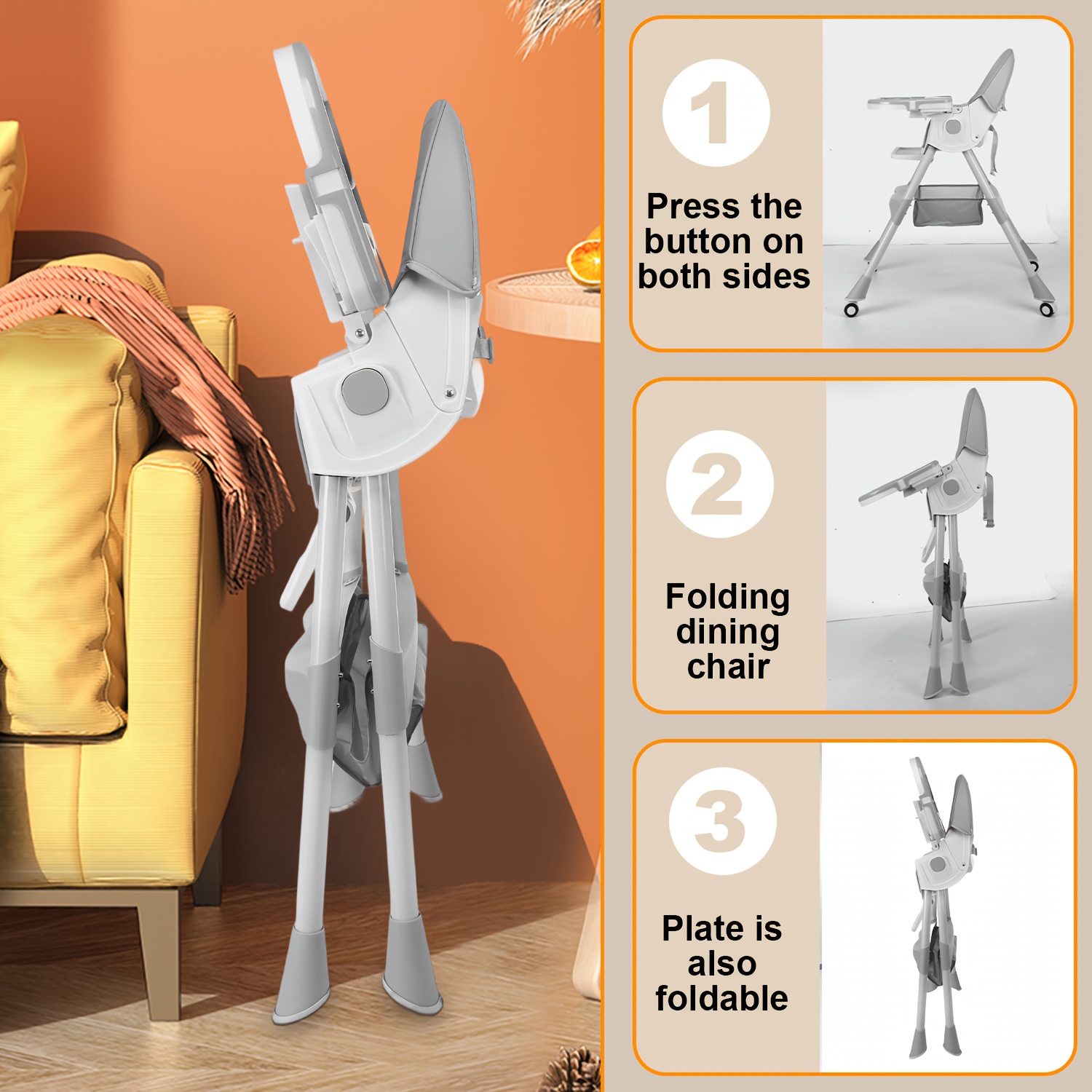 Baby High Chair, 3-in-1 Convertible Highchairs