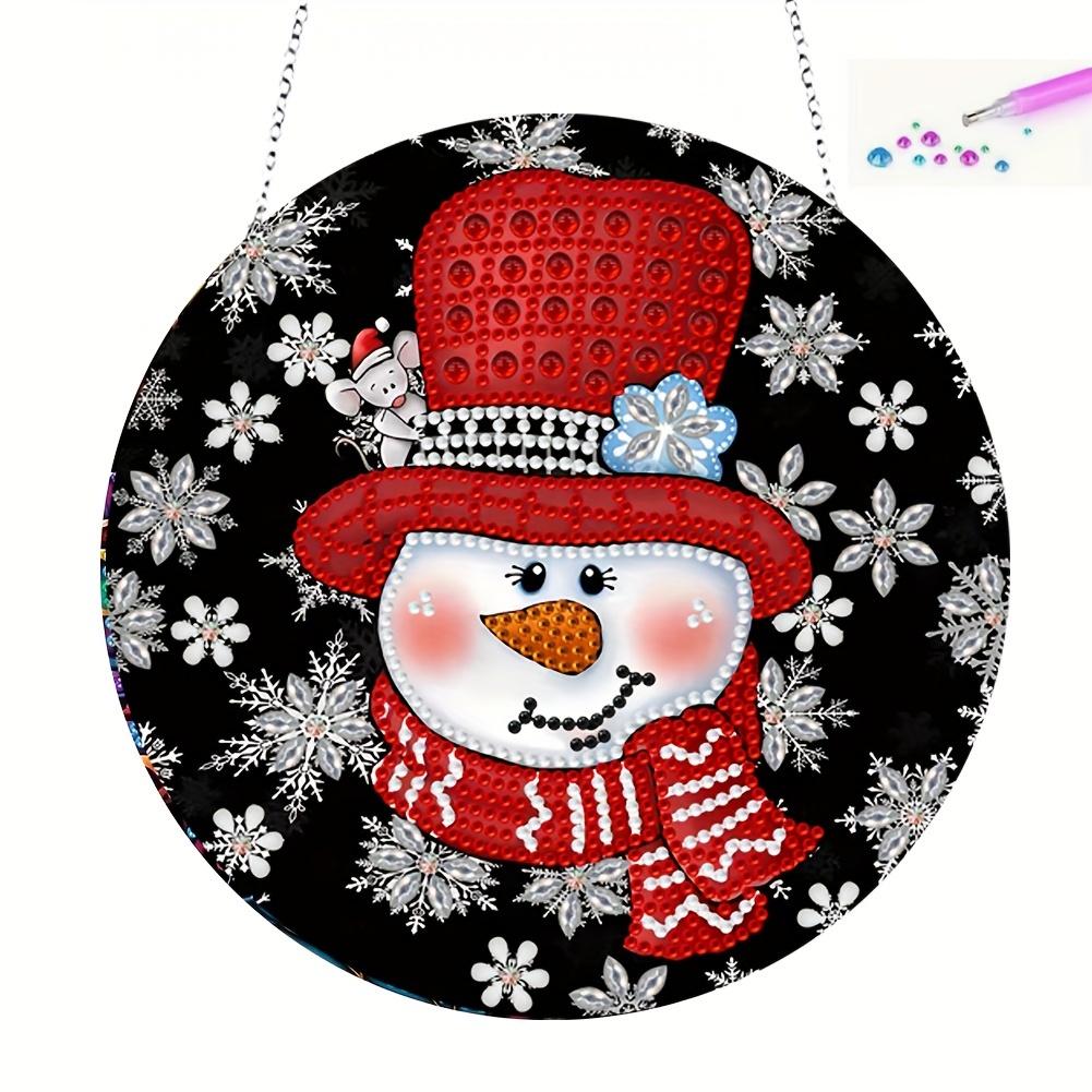 

1 Set Diy Diamond Painting Snowman Ornament Kit - Wooden Handmade Rhinestone Mosaic Hanging Decoration For Windows, Home, Garden, And Seasonal Festivities - Easy To Install, Durable Craft