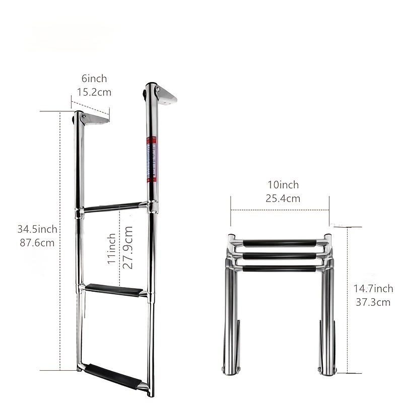 Stainless Steel Boat Ladder with Three Sections, Retractable Design