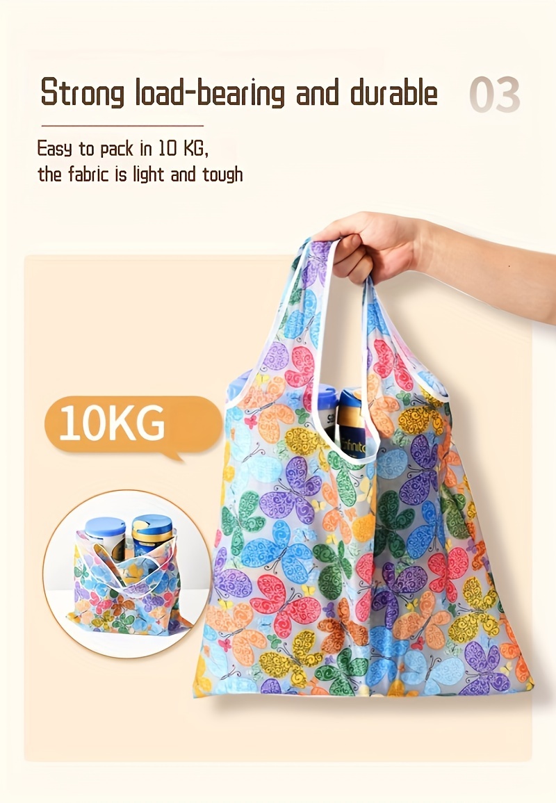 large capacity foldable tote bag   polyester reusable shopping storage bag with creative allover pattern details 5