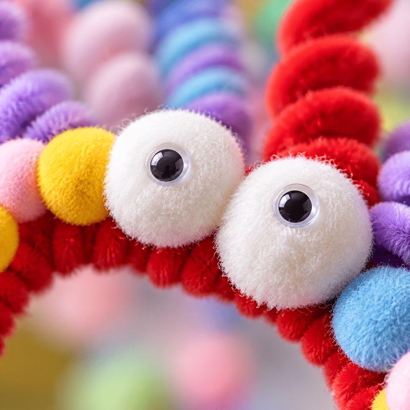 Macaron Rainbow Pipe Cleaner Spiral Headband with Pom Pom Eyes