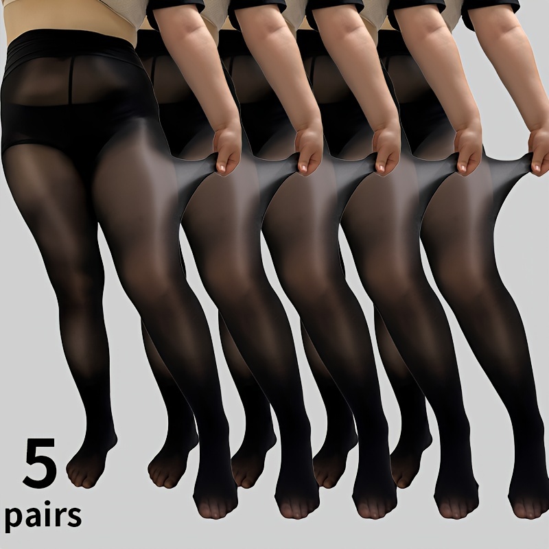 

5pcs Plus Size Black Oil Tights - Sleek, Stretchy & -resistant Pantyhose For Women