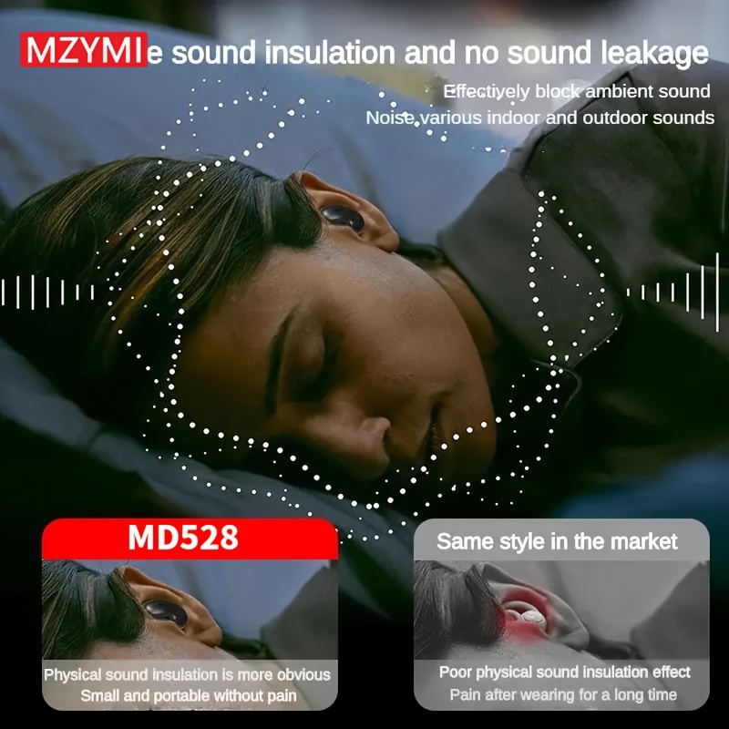 md528 invisible sleep wireless earphone tws hidden earbuds noise cancelling sports headphones details 5
