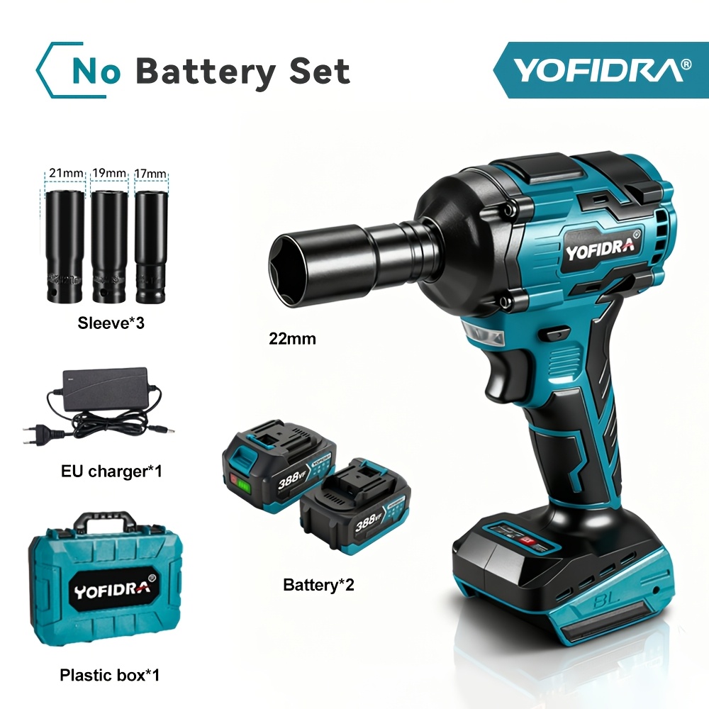 Image of 1100n.m Brushless Electric Wrench, 1/2 Inch Impact Wrench Drill Bit Screwdriver Power Tool Set, Cordless Electric Wrench, For Car Repair Furniture Installation Industrial Tools